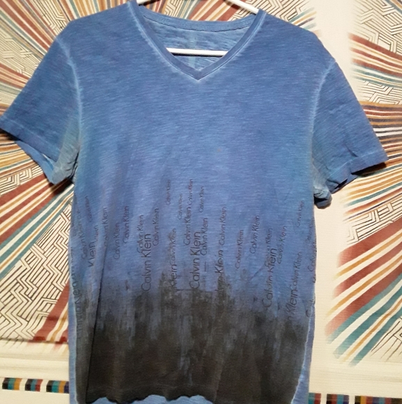 Calvin Klein Mens Medium Blue and Black V-Neck T-Shirt - Picture 7 of 13
